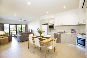 Kitchen and living area of a 2brm apartment